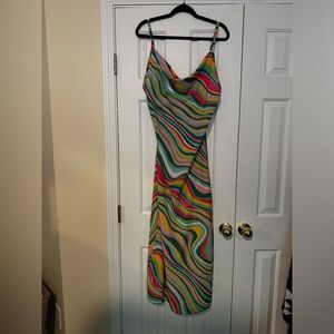 Abstract Print Midi Slip Dress